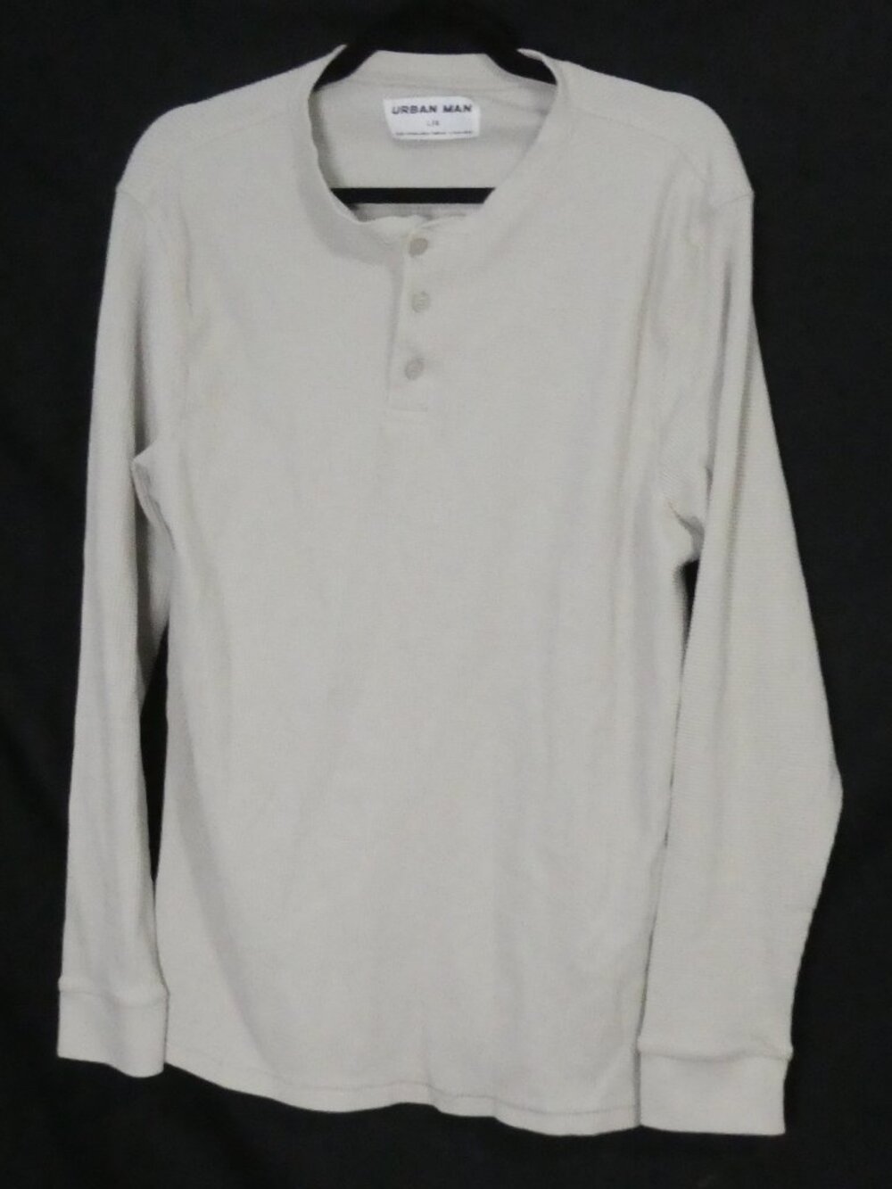 URBAN MAN Cream - Light Beige Long Sleeve Waffle Knit Henley Shirt - size large